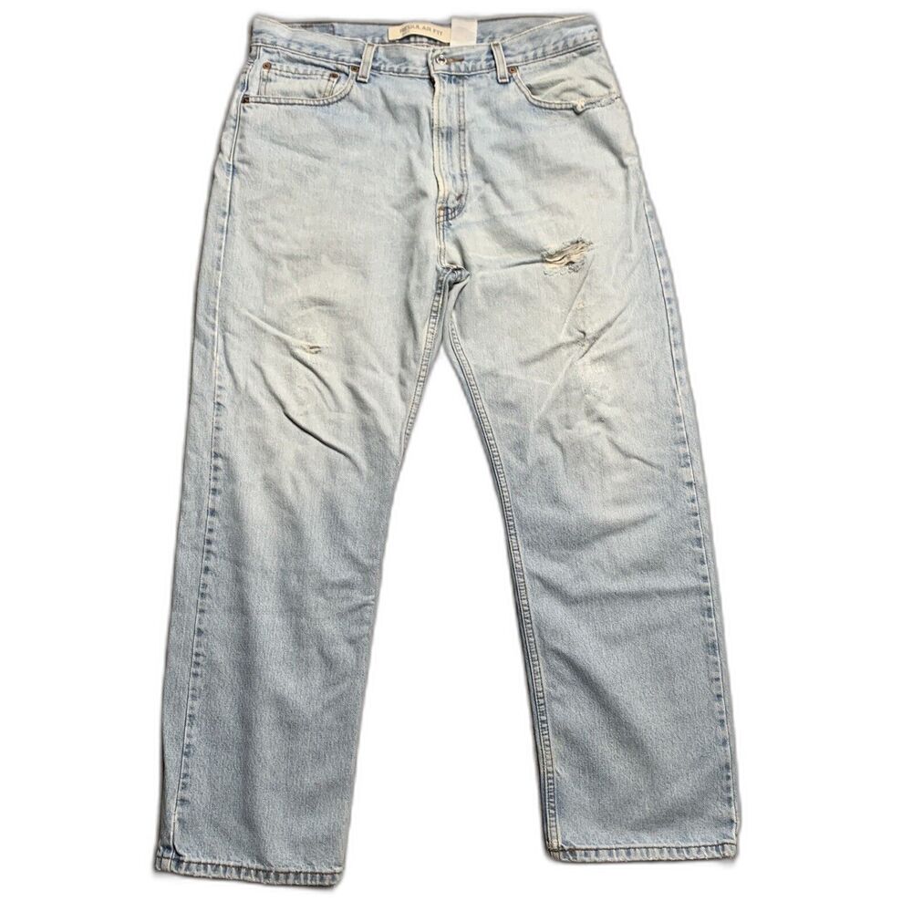 Levi's 505‎ Mens Jeans 36x30 Regular Fit Straight Leg Distressed Light Wash Y2K